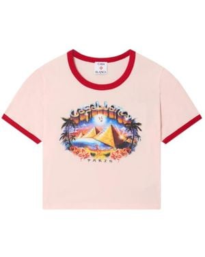CASABLANCA Pyramid Tourism Cropped Baby Short Sleeve Tshirt - Pink