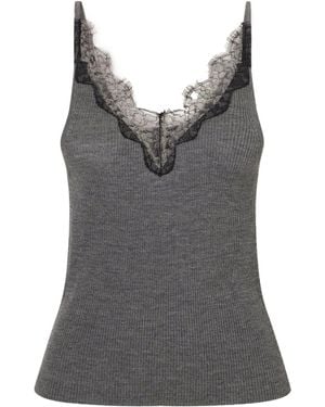 Nili Lotan Lace-Trimmed Ribbed Silk-Jersey Tank - Gray