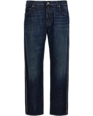 Dolce & Gabbana Logo-Plaque Frayed Edge Jeans - Blue