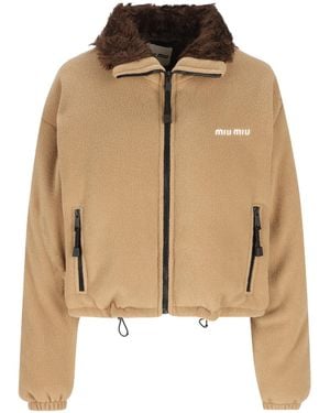 Miu Miu Collared Long-Sleeved Casual Jacket - Natural