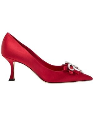 Jimmy Choo Auria 70 Crystal-Embellished Satin Pumps - Red