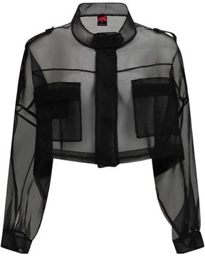 Pinko Cropped Organza Pea Coat - Black