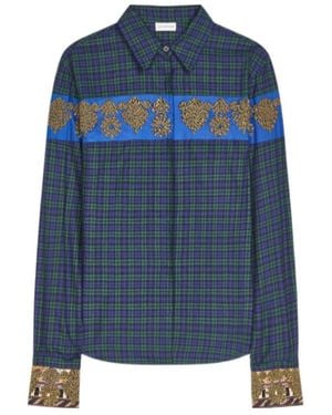 Dries Van Noten Embroidered Check Shirt - Blue