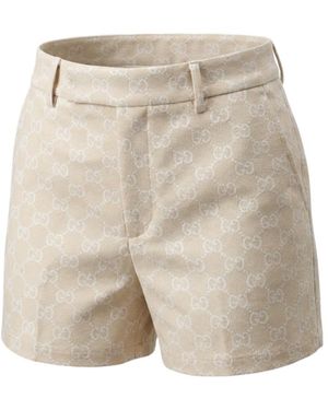 Gucci Gg Cotton Gabardine Shorts - Natural