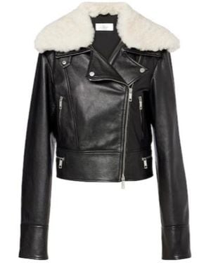 Sportmax Shearling-Trimmed Leather Jacket - Black