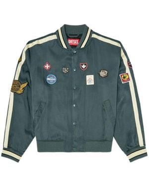 DIESEL Satin Bomber Jacket With Patches - Blue