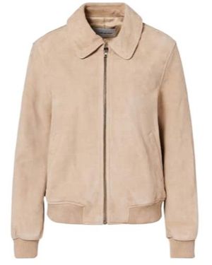 Yves Salomon Suede Bomber Jacket - Natural
