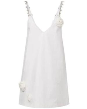 Area Embellished Floral-Appliqué Minidress - White