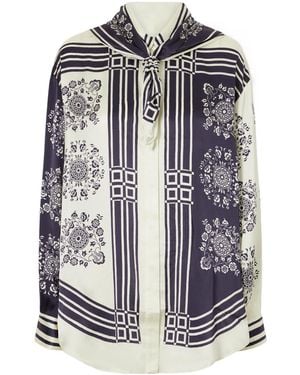 ALÉMAIS Banderra Scarf-Detailed Printed Silk-Satin Shirt - Multicolour