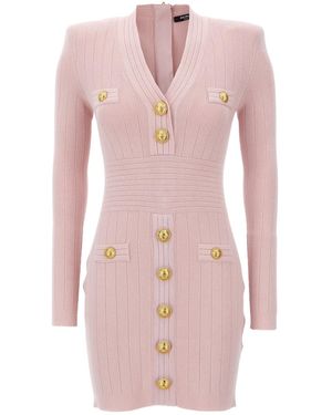 Balmain Logo Button Long-Sleeved Mini Dress - Pink