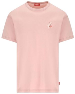 DIESEL Logo Printed Crewneck T-Shirt - Pink