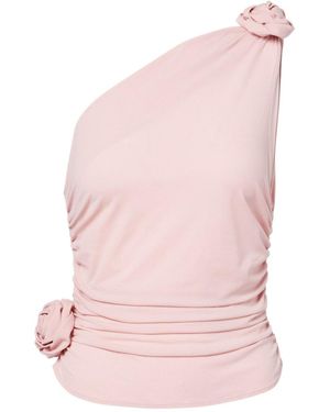 Magda Butrym Floral-Applique One-Shoulder Silk-Blend Top - Pink