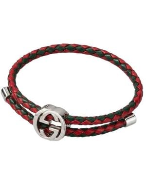 Gucci Braided Leather Bracelet With Web - Multicolor