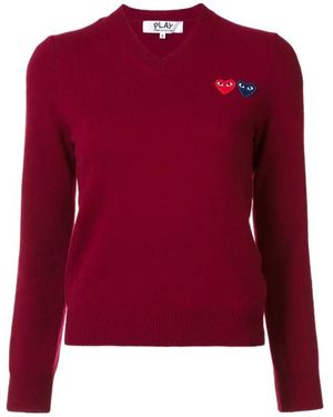 COMME DES GARÇONS PLAY Double Heart V-Neck Jumper - Red