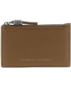 Brunello Cucinelli Shiny Zipper Pull Wallets And Card Holders - Brown