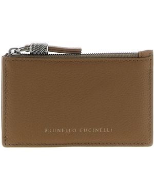 Brunello Cucinelli Shiny Zipper Pull Wallets And Card Holders - Brown