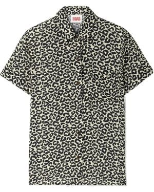 Solid & Striped And Leopard Print Short-Sleeve Shirt - Black
