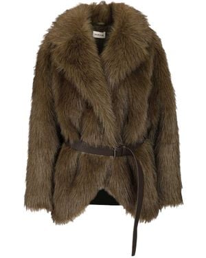 P.A.R.O.S.H. P.A.R.O..H. Belted Long Sleeved Faux Fur Jacket - Green