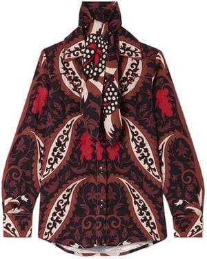 Johanna Ortiz Drapey Long Sleeve Single-Breasted Shirt - Red