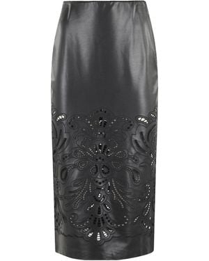 ERMANNO FIRENZE Embroidery Detail Midi Skirt - Gray