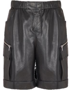 Balmain Leather Cargo Bermuda Shorts - Gray