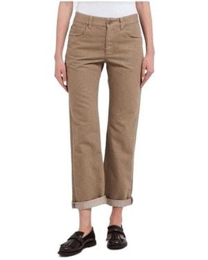 Brunello Cucinelli Logo Patch Turn-Up Hem Jeans - Natural