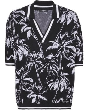 Balmain Palm Knit Polo - Black