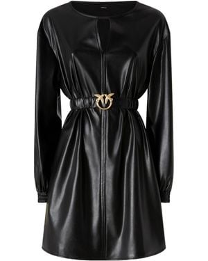 Pinko Short Dress With Leather Effect - Black