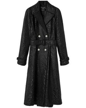 Versace Embossed Belted Trench Coat - Black