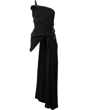 Dries Van Noten One-Shoulder Asymmetric Draped Embellished Crepe Top - Black