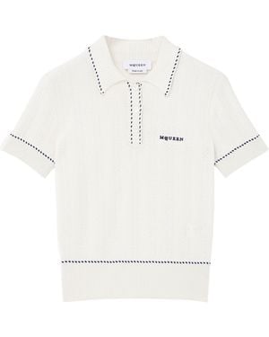 McQueen Logo Embroidered Knitted Polo Shirt - White