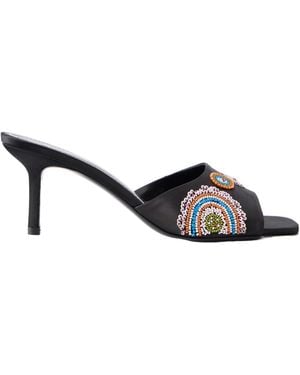 STAUD Bead-Embellished Satin Mules - Black