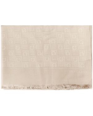 Ferragamo Ferragamo Monogram Jacquard Frayed-Edge Scarf - Natural
