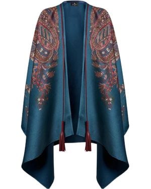 Etro Paisley-Printed Tassel-Detailed Poncho - Blue
