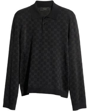 Gucci Viscose Gg Jacquard Polo Shirt - Black