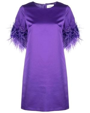 P.A.R.O.S.H. Feather-Trim Satin Dress - Purple