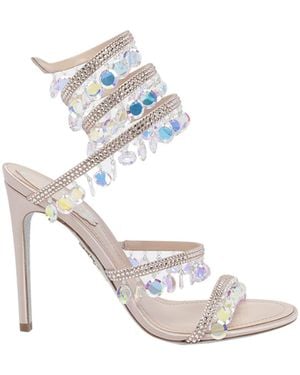 Rene Caovilla Tassel Rhinestone High Heels - White