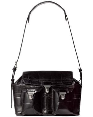 Lemaire Medium Gear Croco-Embossed Flap Messenger Bag - Black