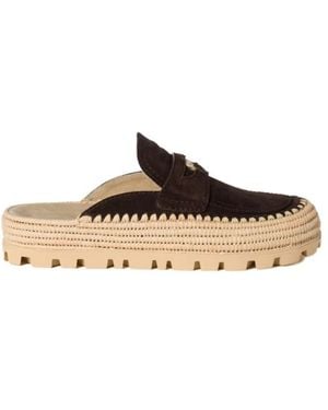 Miu Miu Suede And Raffia Flatform Mules - Brown