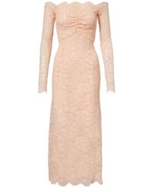 Rabanne Sequined Off-Shoulder Lace Midi Dress - Natural