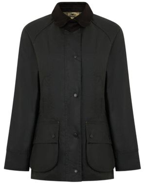 Barbour Beadnell Waxed Corduroy-Collar Jacket - Black