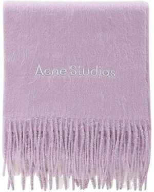 Acne Studios Logo Detail Fringed Scarf - Purple