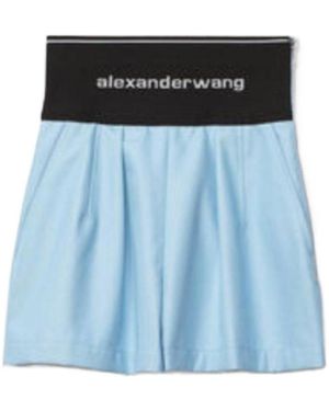 Alexander Wang High-Rise Logo-Print Two-Tone Shorts - Blue