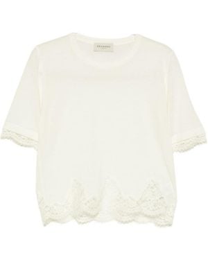 ERMANNO FIRENZE Short-Sleeve Lace-Trim Top - White