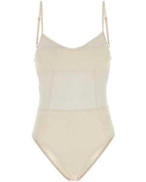 Prada Tulle V-Neck Swimsuit - Natural