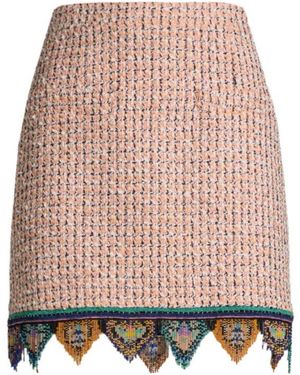 Etro Jacquard Mini Skirt With Tweed Effect, Fringing And Check Motif - Pink