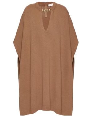 Valentino V-Neck Chained Knitted Top - Brown