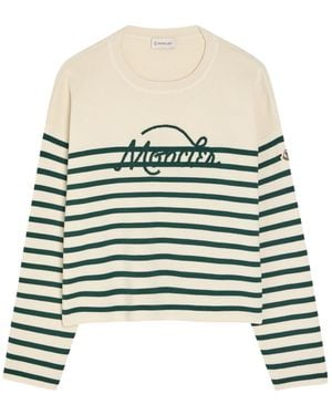 Moncler Striped Logo-Embroidered Wool Sweater - Green