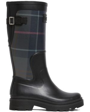Barbour Plaid Panel Buckle Tall Rain Boot - Black