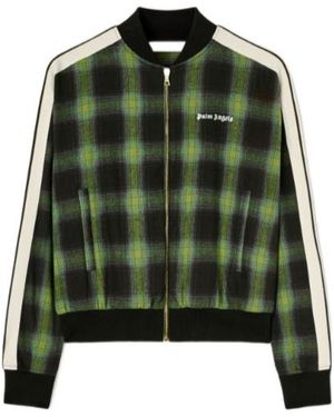 Palm Angels Logo-Embroidered Plaid Bomber Jacket - Green